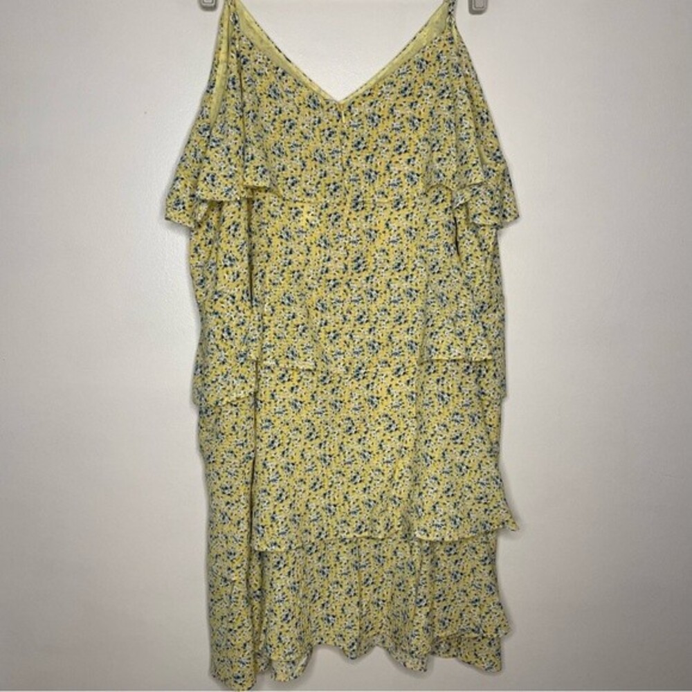 Pleione Floral Dress V Neck Layered Ruffle Sleeveless Yellow Blue New Size 4X - Picture 5 of 11